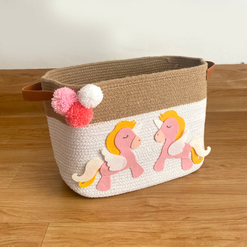 Jute & Cotton Rope Storage Basket - Unicorn Tales